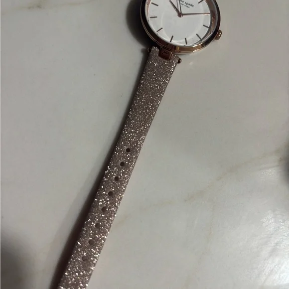 Kate Spade Women's Holland Three-Hand Rose Gold-Tone Glitter Leather Watch - Picture 4 of 5
